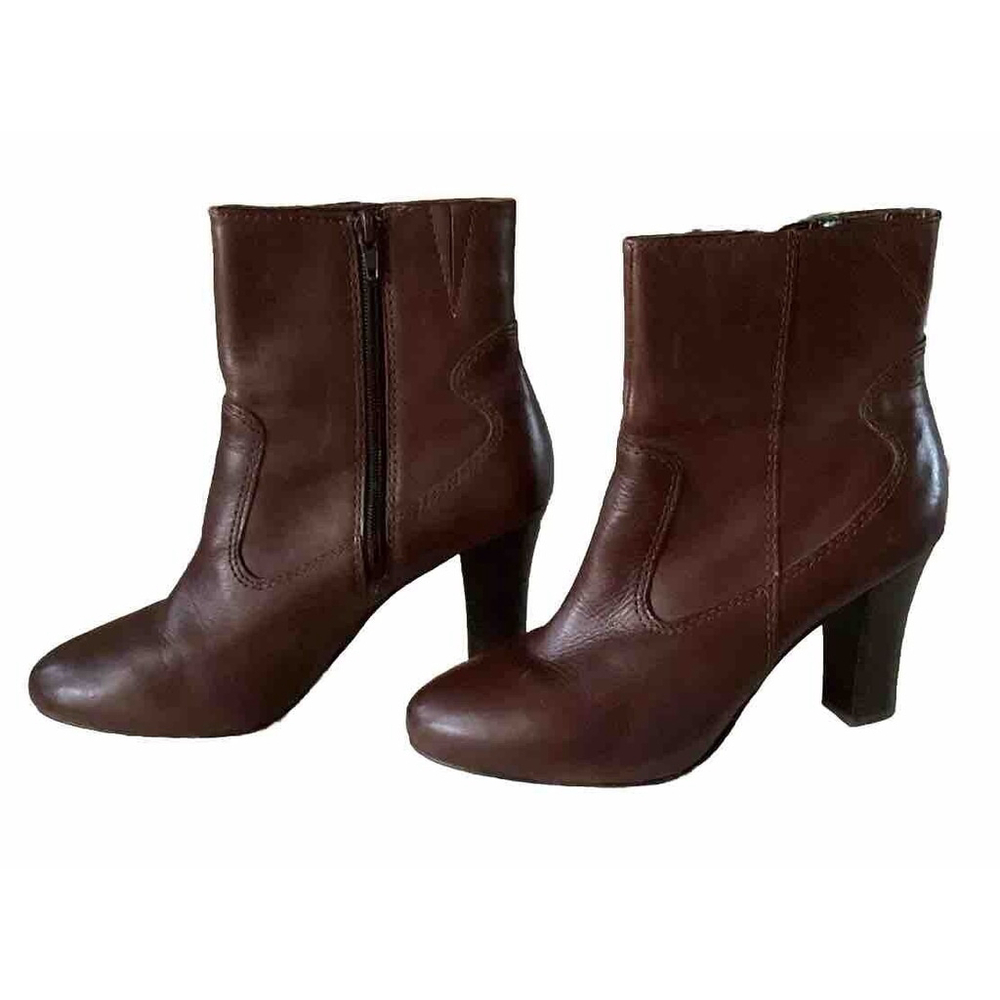 Genuine Leather Boots Almond Toe Zip Up Brown Size 9